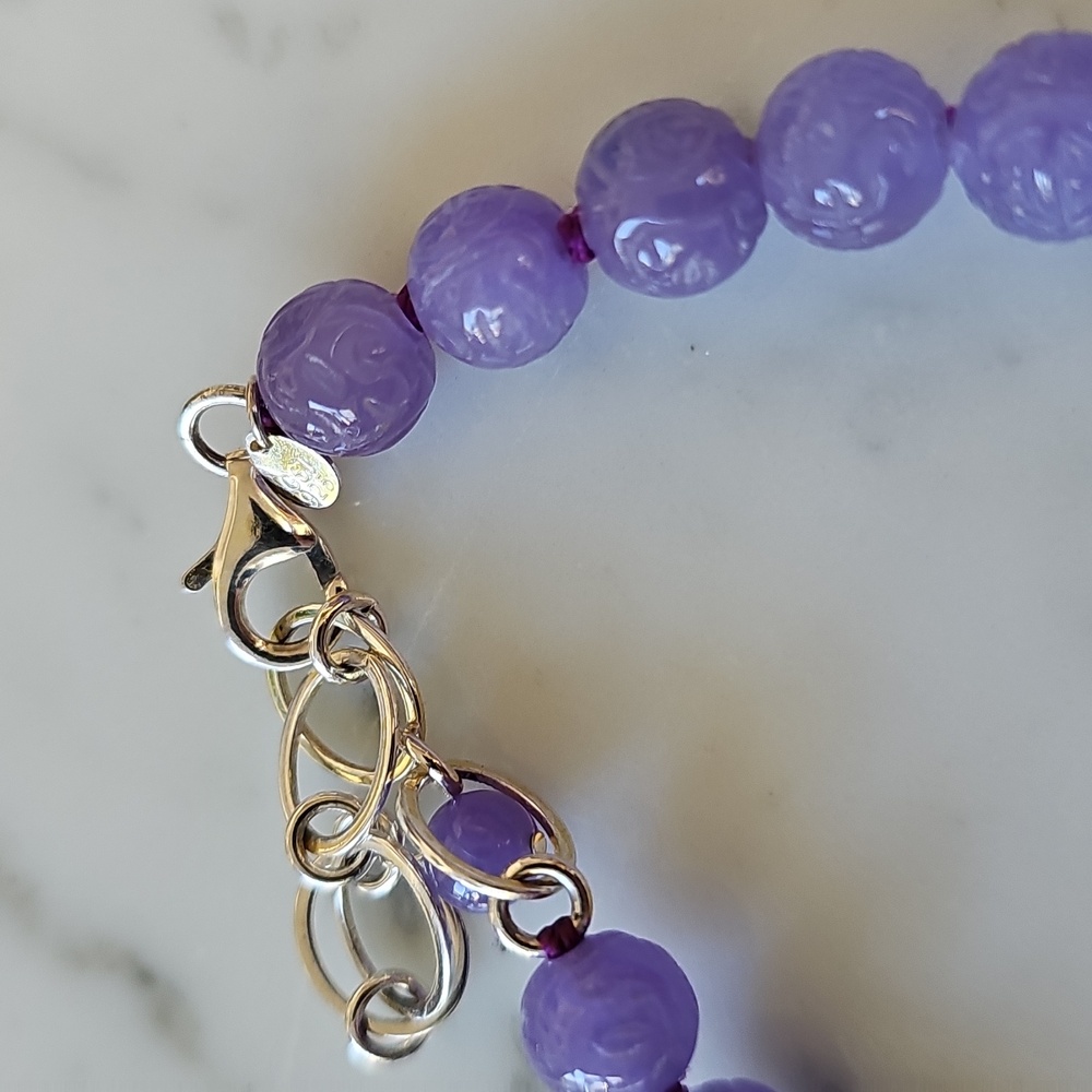 🪻HP🪻Lavender Jade Hand-Knotted Necklace 925 Chain - Picture 7 of 14